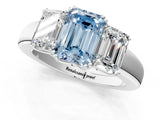 White gold Three-Stone Fancy Blue Emerald Cut Cut Diamond Ring with Channel Set Band and Four-Prong Setting_13