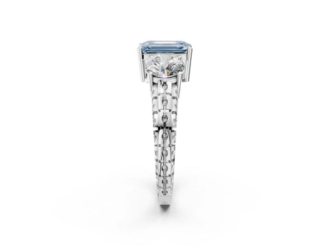 White gold Three-Stone Fancy Blue Emerald Cut Cut Diamond Ring with Channel-Set Band and Prong Setting_2