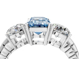 White gold Three-Stone Fancy Blue Emerald Cut Cut Diamond Ring with Channel-Set Band and Prong Setting_4