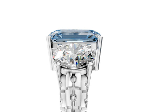 White gold Three-Stone Fancy Blue Emerald Cut Cut Diamond Ring with Channel-Set Band and Prong Setting_5