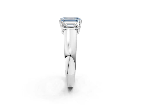 White gold Three-Stone Fancy Blue Emerald Cut Cut Diamond Ring with Prong Setting and Classic Band_2