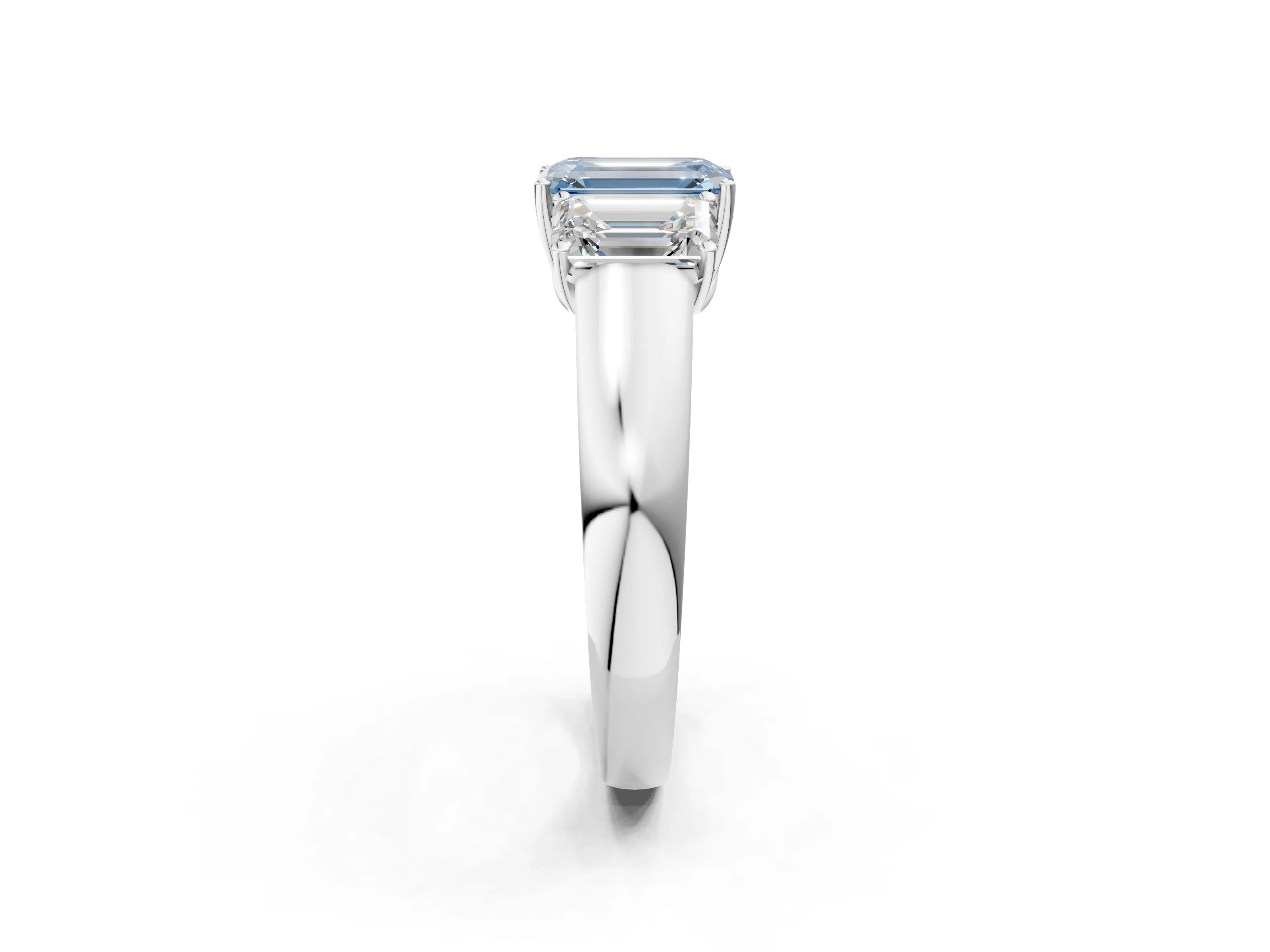 White gold Three-Stone Fancy Blue Emerald Cut Cut Diamond Ring with Prong Setting and Classic Band_2