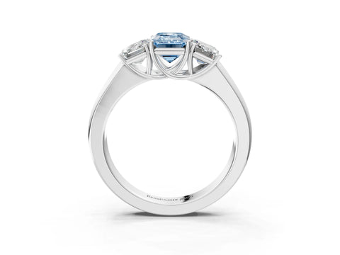 White gold Three-Stone Fancy Blue Emerald Cut Cut Diamond Ring with Prong Setting and Classic Band_3