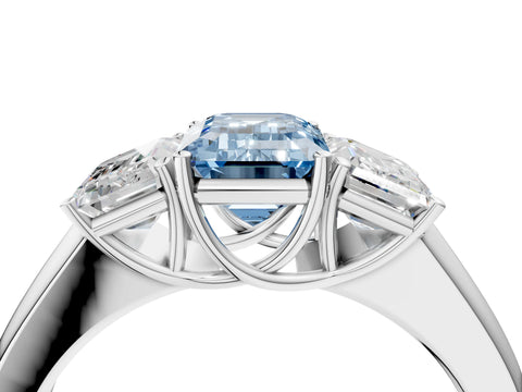 White gold Three-Stone Fancy Blue Emerald Cut Cut Diamond Ring with Prong Setting and Classic Band_4