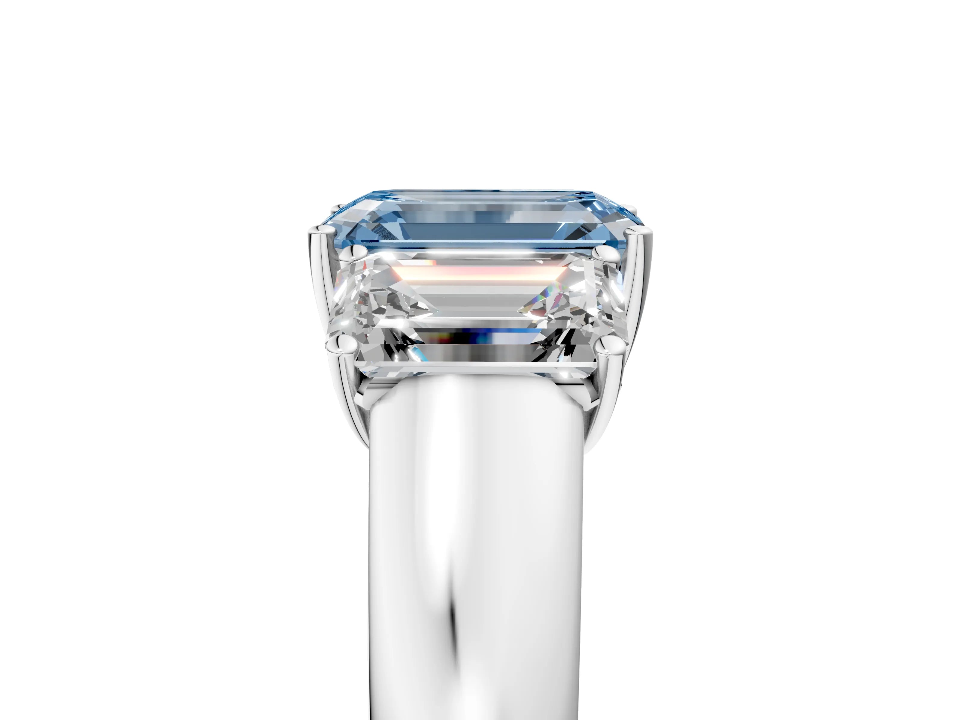 White gold Three-Stone Fancy Blue Emerald Cut Cut Diamond Ring with Prong Setting and Classic Band_5