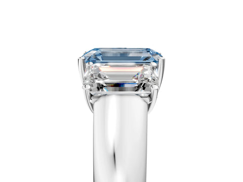 White gold Three-Stone Fancy Blue Emerald Cut Cut Diamond Ring with Prong Setting and Classic Band_5