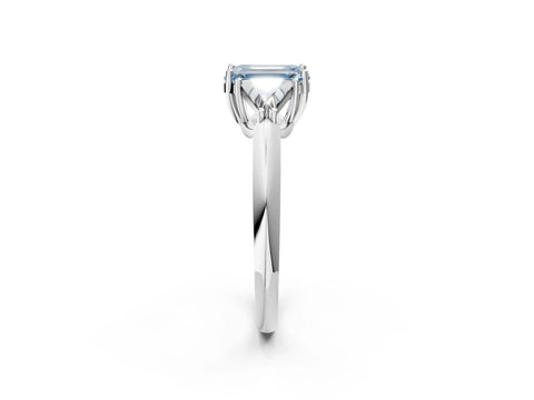 White gold Three-Stone Fancy Blue Emerald Cut Cut Diamond Ring with Trillion Side Stones and Four-Prong Setting_13