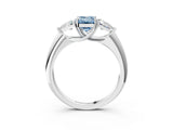 White gold Three-Stone Fancy Blue Emerald Cut Cut Diamond Ring with Trillion Side Stones and Four-Prong Setting_14