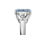 White gold Three-Stone Fancy Blue Emerald Cut Cut Diamond Ring with Trillion Side Stones and Four-Prong Setting_16