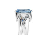 White gold Three-Stone Fancy Blue Emerald Cut Cut Diamond Ring with Trillion Side Stones on a Split Shank Band_17