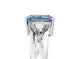 White gold Three-Stone Fancy Blue Emerald Cut Cut Diamond Ring with Trillion Side Stones on a Split Shank Band_5