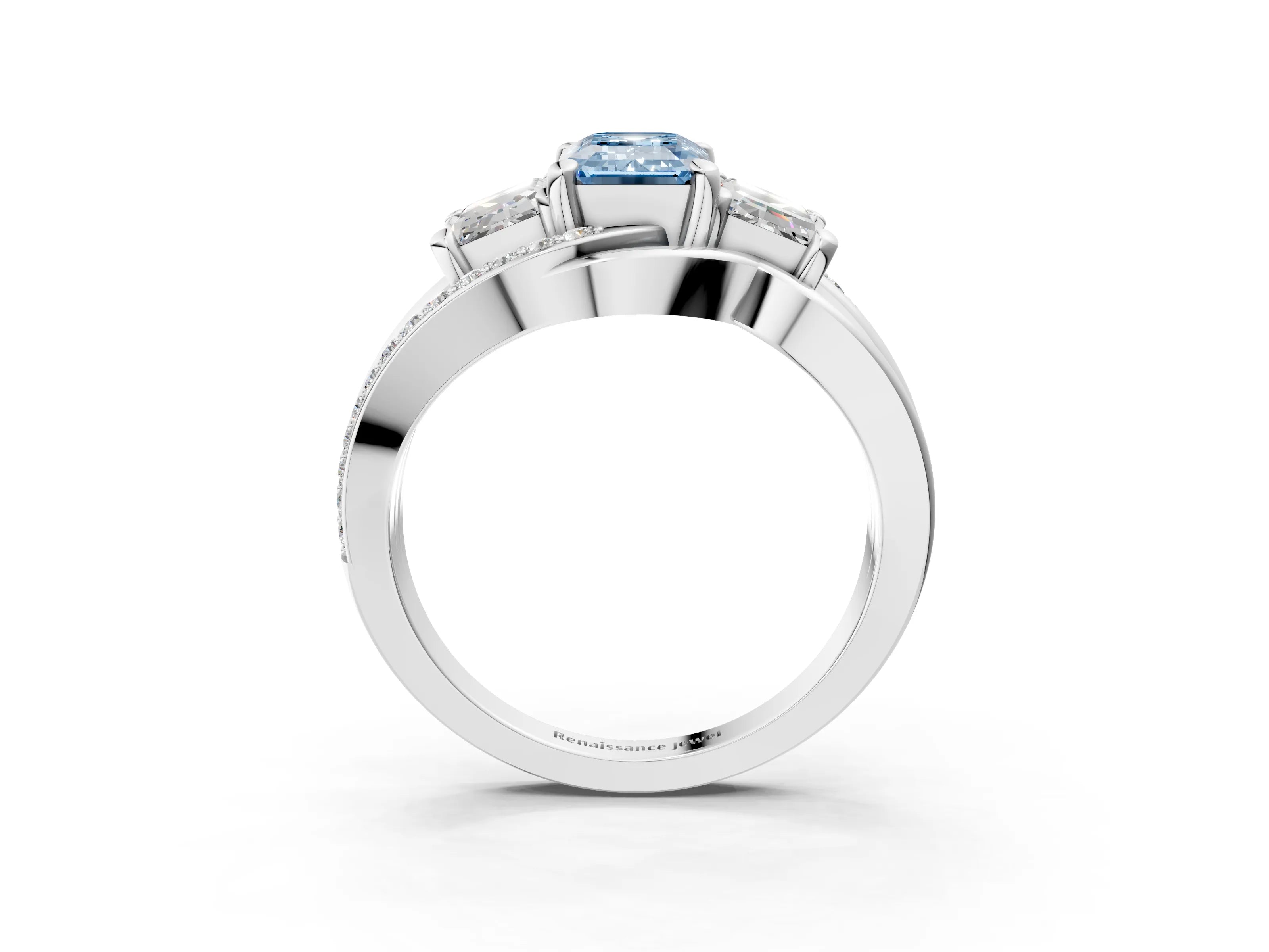 White gold Three-Stone Fancy Blue Emerald Cut Cut Diamond Split Shank Prong Set Ring_27