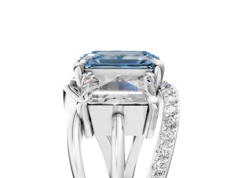 White gold Three-Stone Fancy Blue Emerald Cut Cut Diamond Split Shank Prong Set Ring_29