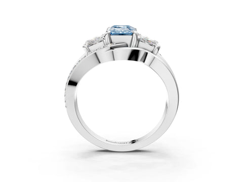 White gold Three-Stone Fancy Blue Emerald Cut Cut Diamond Split Shank Prong Set Ring_3