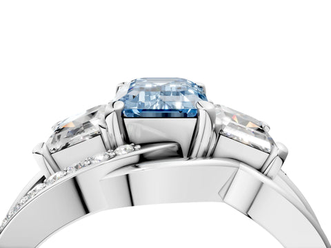 White gold Three-Stone Fancy Blue Emerald Cut Cut Diamond Split Shank Prong Set Ring_4