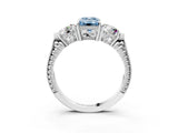 White gold Three-Stone Fancy Blue Emerald Cut Cut Milgrain Band Prong Setting Ring_3