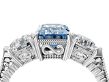 White gold Three-Stone Fancy Blue Emerald Cut Cut Milgrain Band Prong Setting Ring_4