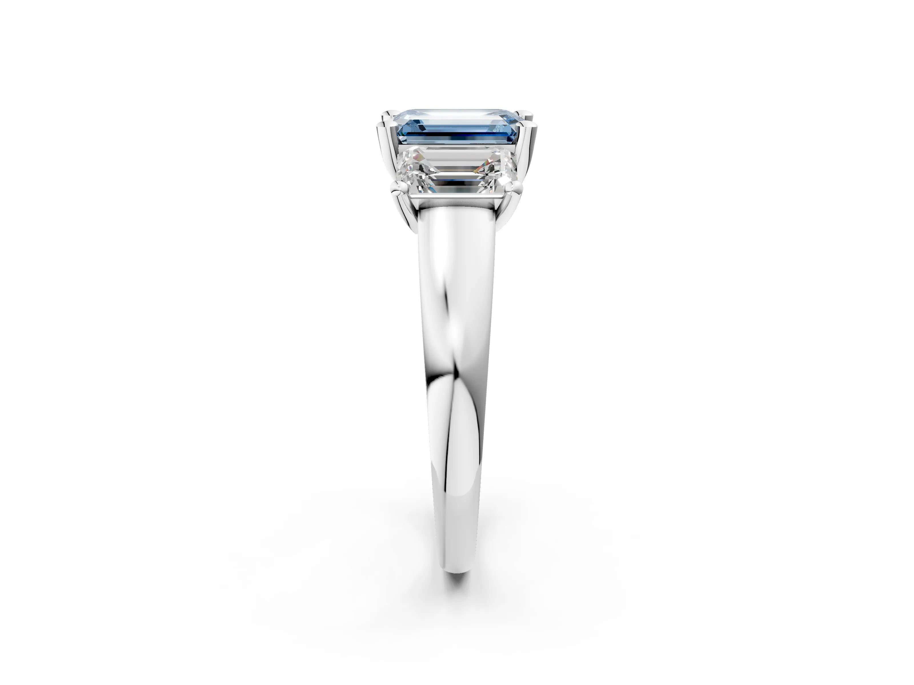 White gold Three-Stone Fancy Blue Emerald Cut Cut Solitaire Ring with Classic Prong Setting_14