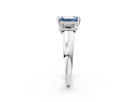 White gold Three-Stone Fancy Blue Emerald Cut Cut Solitaire Ring with Classic Prong Setting_14