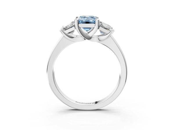White gold Three-Stone Fancy Blue Emerald Cut Cut Solitaire Ring with Classic Prong Setting