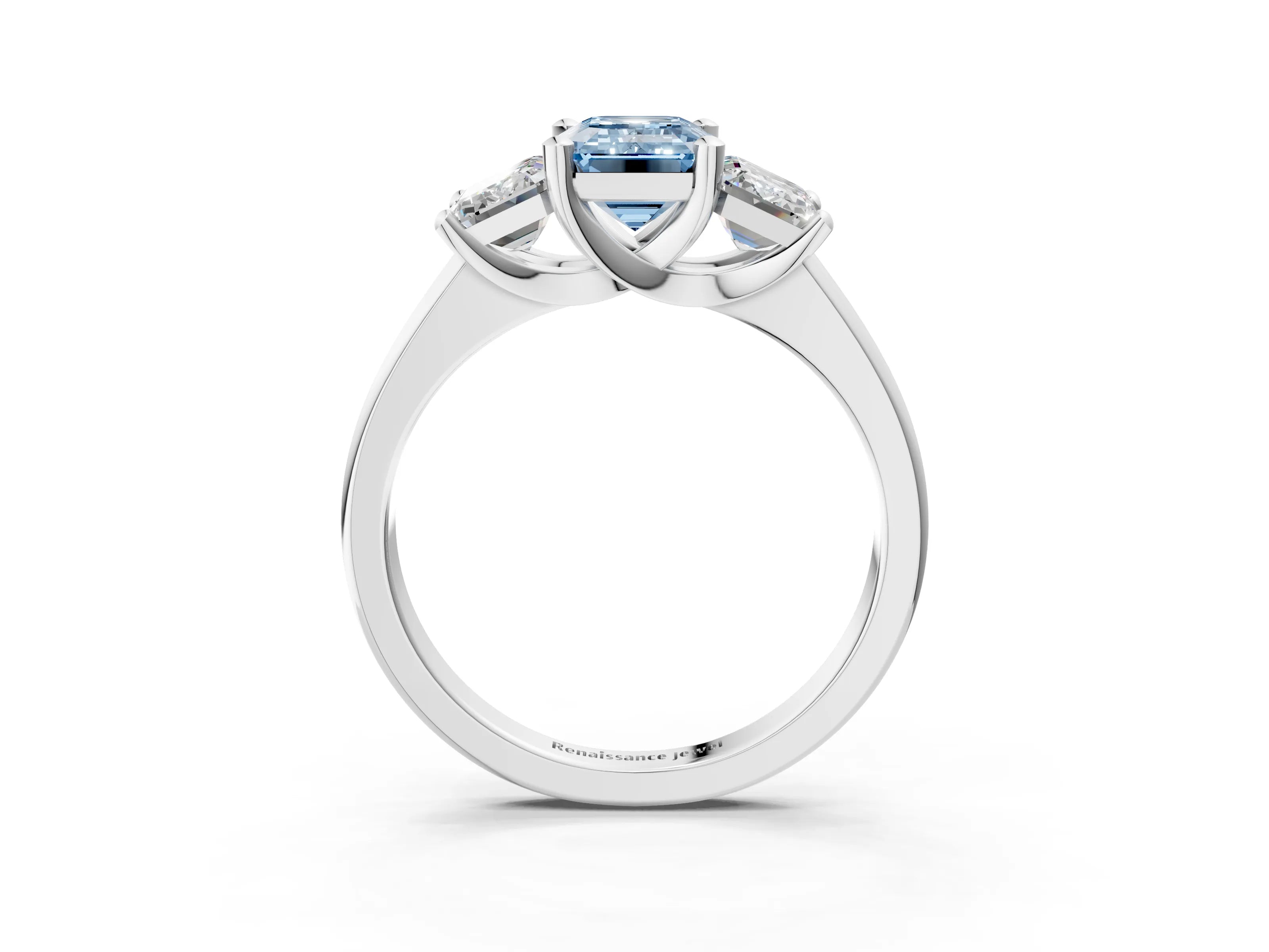 White gold Three-Stone Fancy Blue Emerald Cut Cut Solitaire Ring with Classic Prong Setting_15