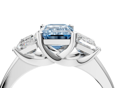 White gold Three-Stone Fancy Blue Emerald Cut Cut Solitaire Ring with Classic Prong Setting_16