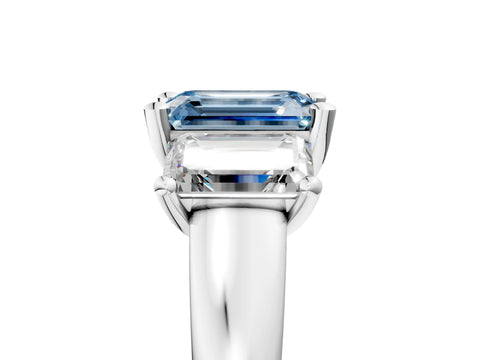 White gold Three-Stone Fancy Blue Emerald Cut Cut Solitaire Ring with Classic Prong Setting_17