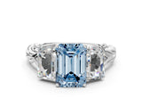White gold Three-Stone Fancy Blue Emerald Cut Diamond Braided Band Ring with Four-Prong Setting_108