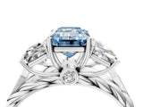 White gold Three-Stone Fancy Blue Emerald Cut Diamond Braided Band Ring with Four-Prong Setting_113