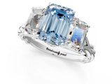White gold Three-Stone Fancy Blue Emerald Cut Diamond Braided Band Ring with Four-Prong Setting_119