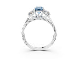 White gold Three-Stone Fancy Blue Emerald Cut Diamond Braided Band Ring with Four-Prong Setting_121