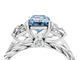 White gold Three-Stone Fancy Blue Emerald Cut Diamond Braided Band Ring with Four-Prong Setting_122