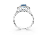 White gold Three-Stone Fancy Blue Emerald Cut Diamond Braided Band Ring with Four-Prong Setting_127