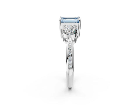 White gold Three-Stone Fancy Blue Emerald Cut Diamond Channel Set Engagement Ring with Prong Setting_14