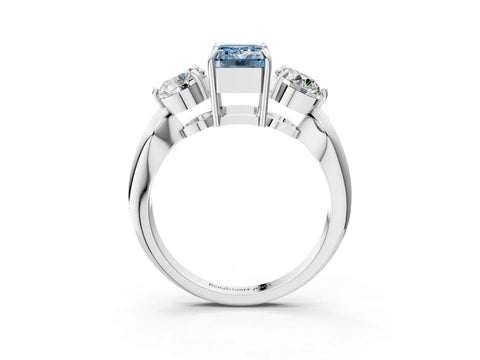White gold Three-Stone Fancy Blue Emerald Cut Diamond Channel Set Engagement Ring with Prong Setting_15