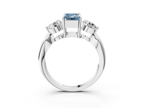 White gold Three-Stone Fancy Blue Emerald Cut Diamond Channel Set Engagement Ring with Prong Setting_15