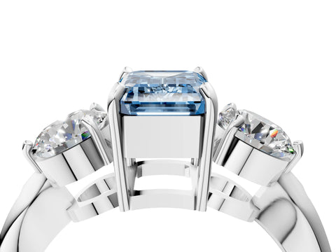 White gold Three-Stone Fancy Blue Emerald Cut Diamond Channel Set Engagement Ring with Prong Setting_16