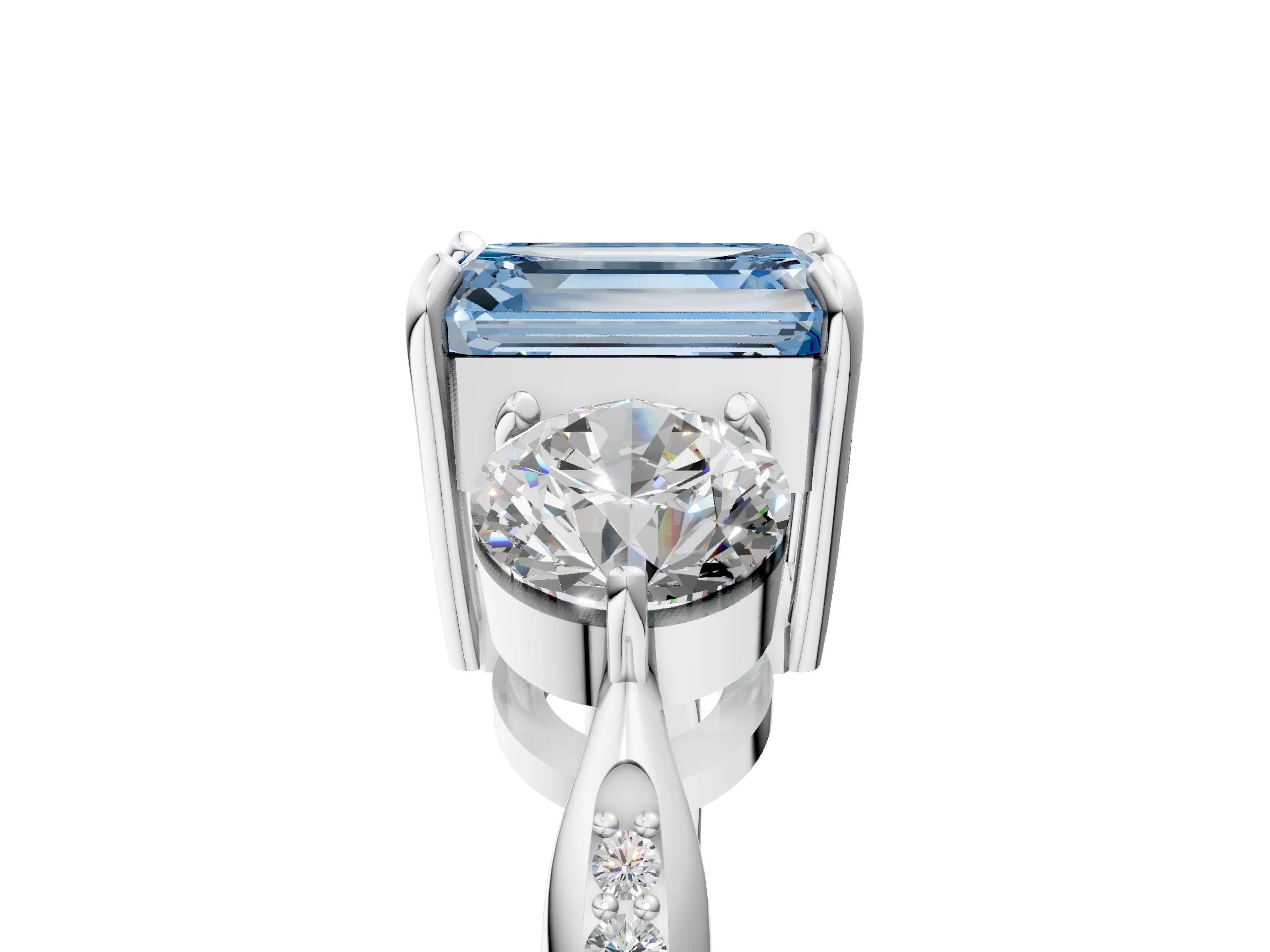 White gold Three-Stone Fancy Blue Emerald Cut Diamond Channel Set Engagement Ring with Prong Setting_17