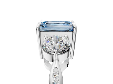 White gold Three-Stone Fancy Blue Emerald Cut Diamond Channel Set Engagement Ring with Prong Setting_17