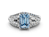 White gold Three-Stone Fancy Blue Emerald Cut Diamond Engagement Ring with Pave Band and Prong Setting_13