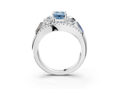 White gold Three-Stone Fancy Blue Emerald Cut Diamond Engagement Ring with Pave Band and Prong Setting_15