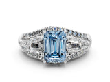 White gold Three-Stone Fancy Blue Emerald Cut Diamond Engagement Ring with Pave Band and Prong Setting_24