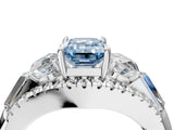White gold Three-Stone Fancy Blue Emerald Cut Diamond Engagement Ring with Pave Band and Prong Setting_28