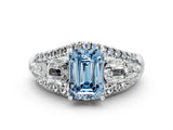 White gold Three-Stone Fancy Blue Emerald Cut Diamond Engagement Ring with Pave Band and Prong Setting_36