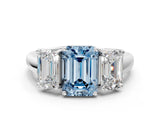 White gold Three-Stone Fancy Blue Emerald Cut Diamond Engagement Ring with Prong Setting_15