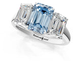 White gold Three-Stone Fancy Blue Emerald Cut Diamond Engagement Ring with Prong Setting_16