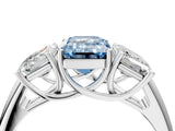 White gold Three-Stone Fancy Blue Emerald Cut Diamond Engagement Ring with Prong Setting_19