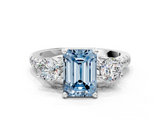 White gold Three-Stone Fancy Blue Emerald  Cut Diamond Pavé Band with Four-Prong Setting_28