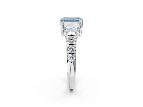 White gold Three-Stone Fancy Blue Emerald Cut Diamond Pavé Band with Prong Setting_14