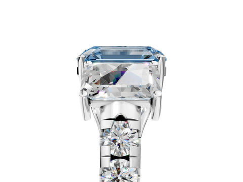White gold Three-Stone Fancy Blue Emerald Cut Diamond Pavé Band with Prong Setting_17